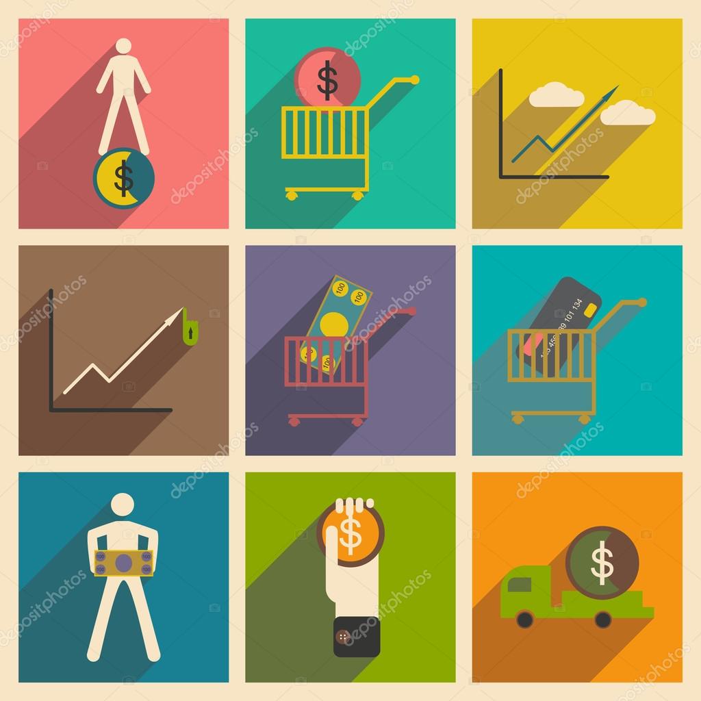 Modern collection flat icons with shadow economics and finance