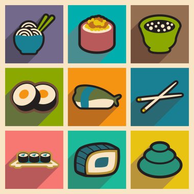 Düz gölge kavramı ile şık arka planlar üzerinde Japonca gıda