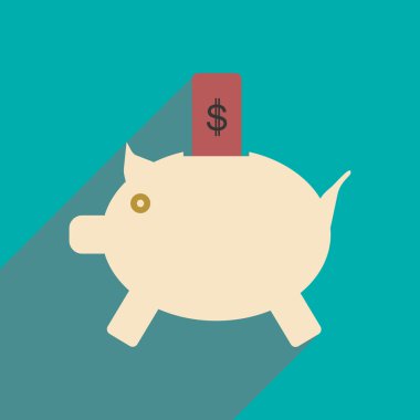 Düz gölge simgesi kumbara ve dolar ile