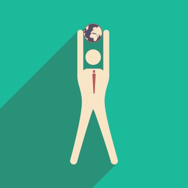 Düz tasarım modern vektör çizim simgesi işadamı ve Küre