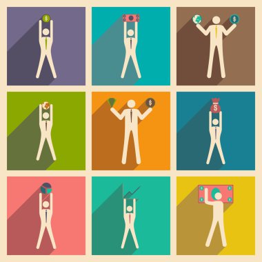 Modern düz simgeler koleksiyon sopa rakam iş para vektör