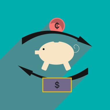 Düz gölge simgesi kavramı kumbara sikke ve dolar ile