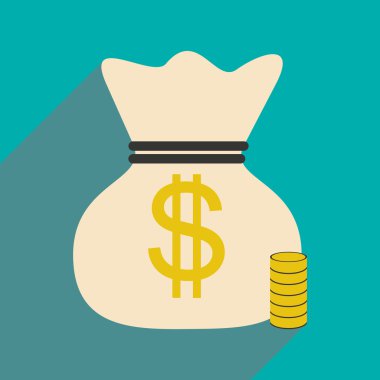 Düz gölge simgesini para çantası ve madeni paralar ile