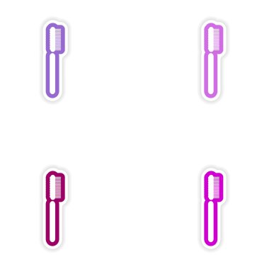 Beyaz arka plan diş fırçası kağıt çıkartmaları kümesi