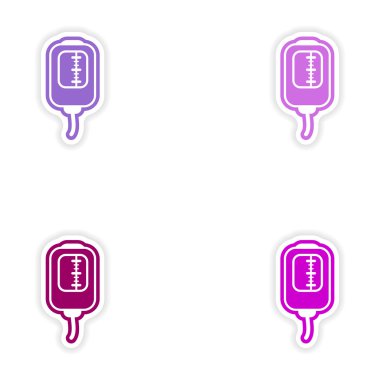 Beyaz arka plan tıbbi damlalık kağıt çıkartmaları kümesi