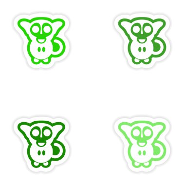 Beyaz arka plan üzerinde kağıt etiketleri ayarla küçük maymun