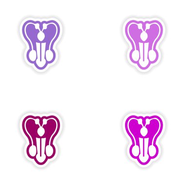 Set of paper stickers on white background penis