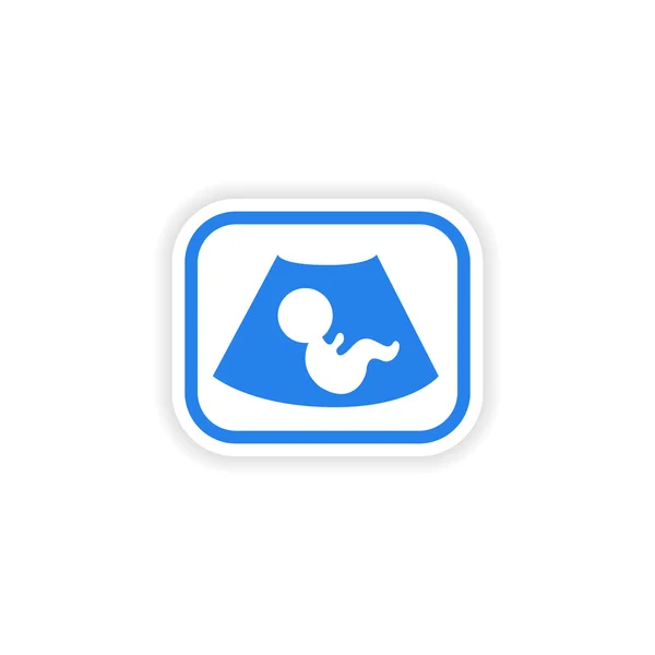 Papier sticker op witte achtergrond baby echografie — Stockvector