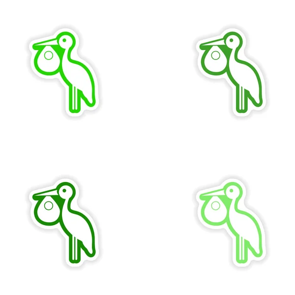 Instellen papier stickers op witte achtergrond Baby en Stork — Stockvector
