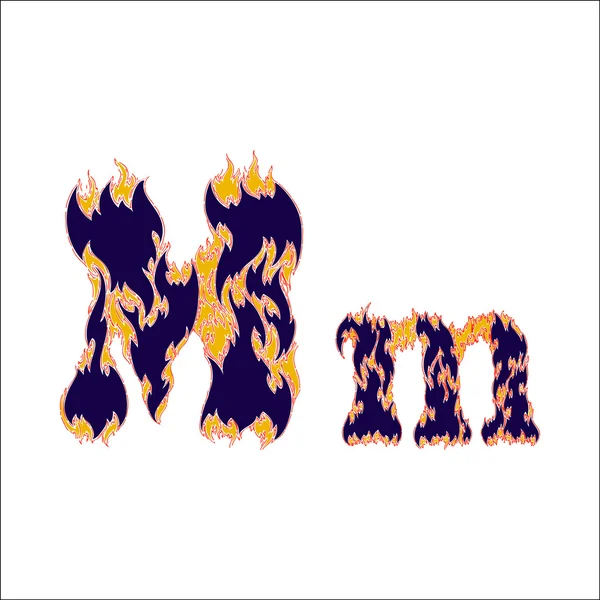 Tüzes betűtípus kék levél M-on egy fehér háttér — Stock Vector