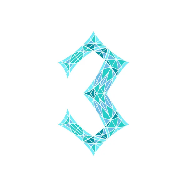 Низький полі номер 3 у полігоні синьої мозаїки — стоковий вектор