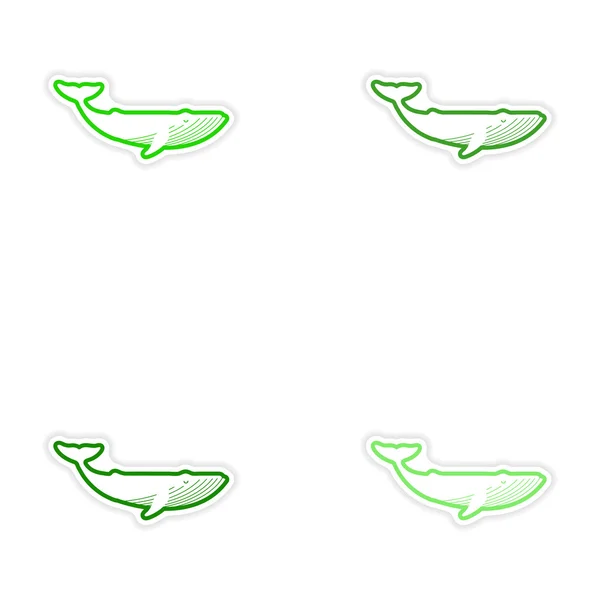 在白色背景鲸鱼上设置纸制贴纸 — 图库矢量图片