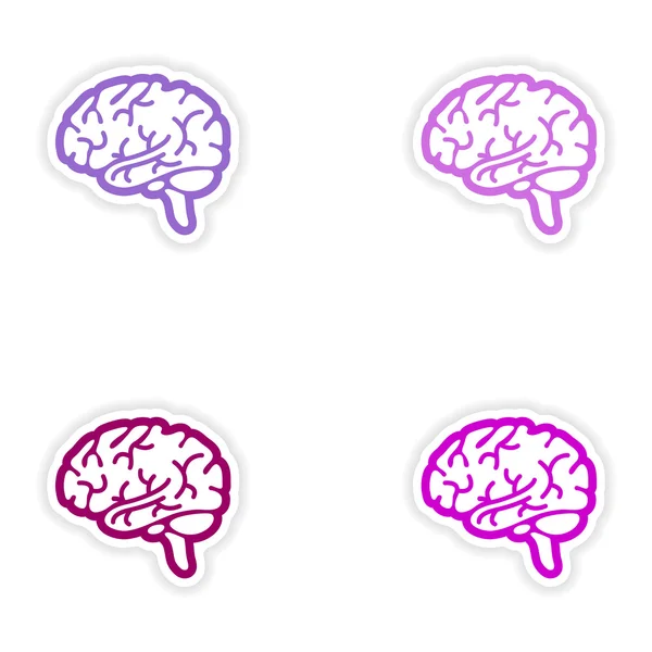 Jeu d'autocollants en papier sur fond blanc cerveau humain — Image vectorielle