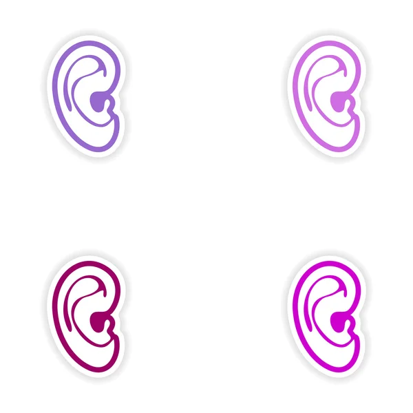 Set de pegatinas de papel sobre fondo blanco oído humano — Vector de stock