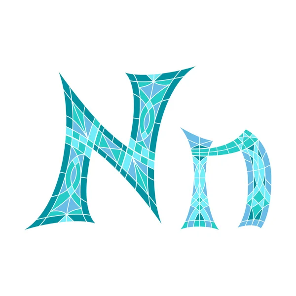 Nízké poly písmeno N je v modré mozaiky mnohoúhelník — Stockový vektor