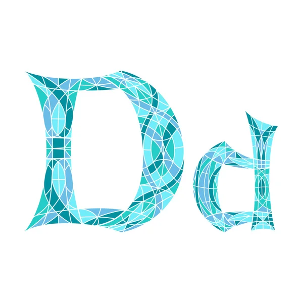 Poly lettre D basse en polygone mosaïque bleue — Image vectorielle