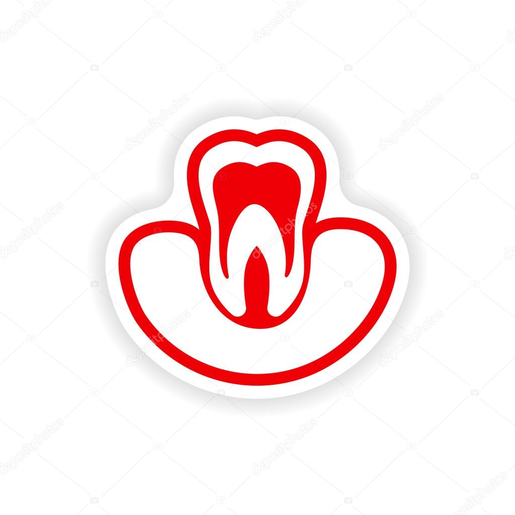 paper sticker on white background tooth in gums
