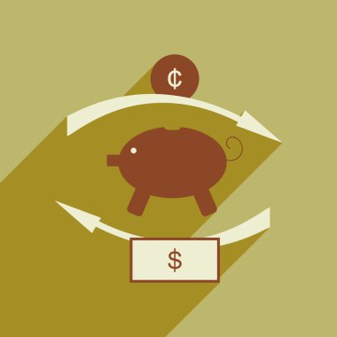 Düz gölge simgesi kavramı kumbara sikke ve dolar ile