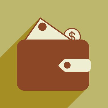 Düz gölge simgesi cüzdan para ve para ile