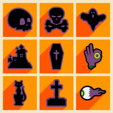 Düz gölge kavramı ve mobil uygulama Cadılar Bayramı simgeleri ile