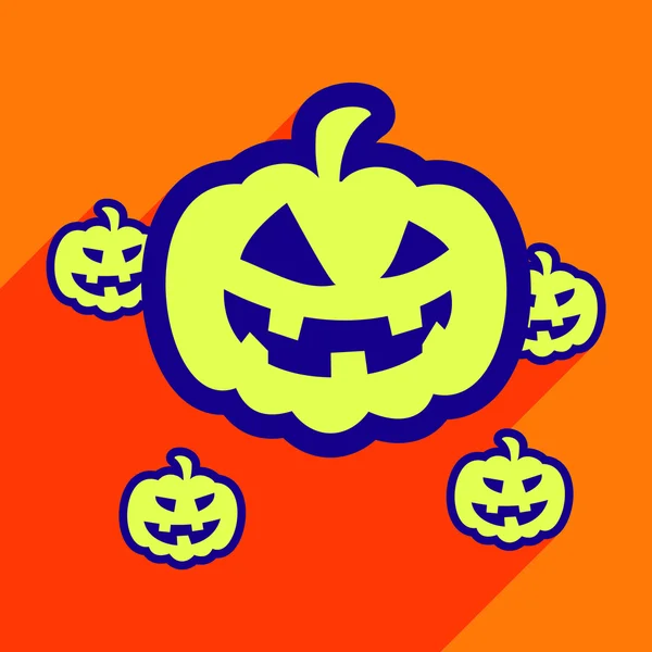 Lapos, árnyék ikon és a mobil alkalmazás tök Halloween — Stock Vector