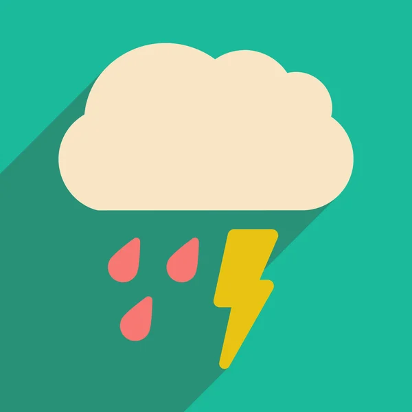 Piso con icono de sombra y aplicación móvil lluvia nube relámpago — Vector de stock