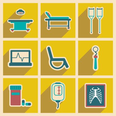 Düz stil montaj tıbbi temalı simgeleri simgeleri