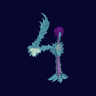 Soyut sayı 4 logo simge mavi tropikal tarzı