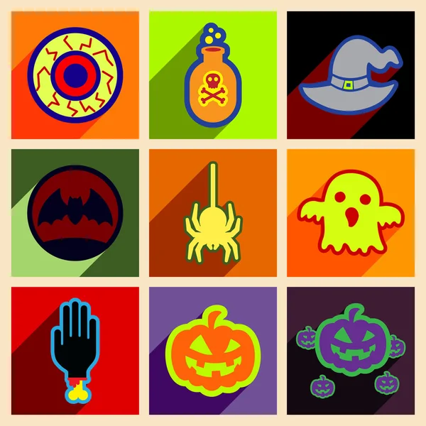 Flat with shadow concept and mobile application halloween icons — Stock Vector