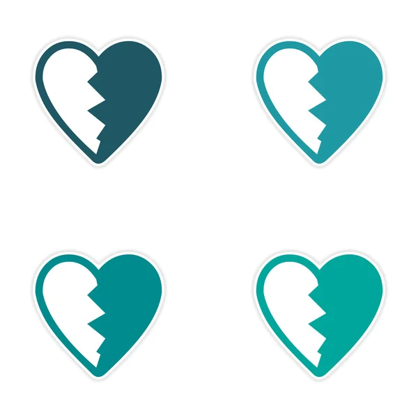 assembly sticker bright heart broken into pieces on white background