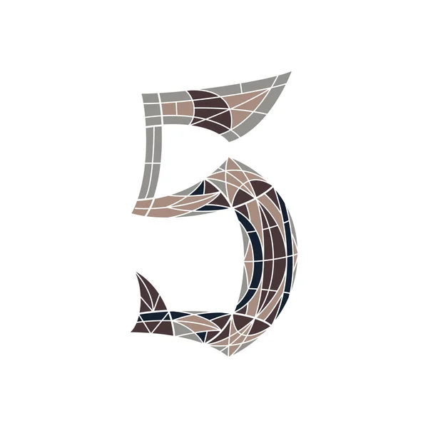 Низький полі номер 5 у багатокутнику коричневої мозаїки — стоковий вектор
