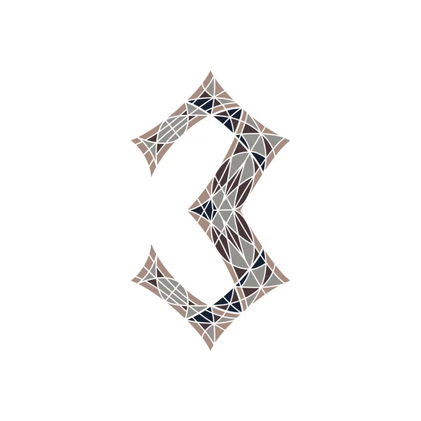 Низький полі номер 3 у багатокутнику коричневої мозаїки — стоковий вектор