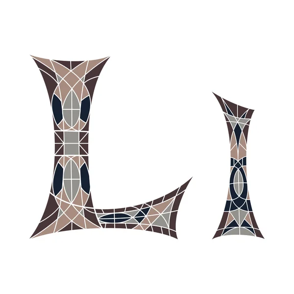 Baixo poli letra L em mosaico marrom polígono — Vetor de Stock