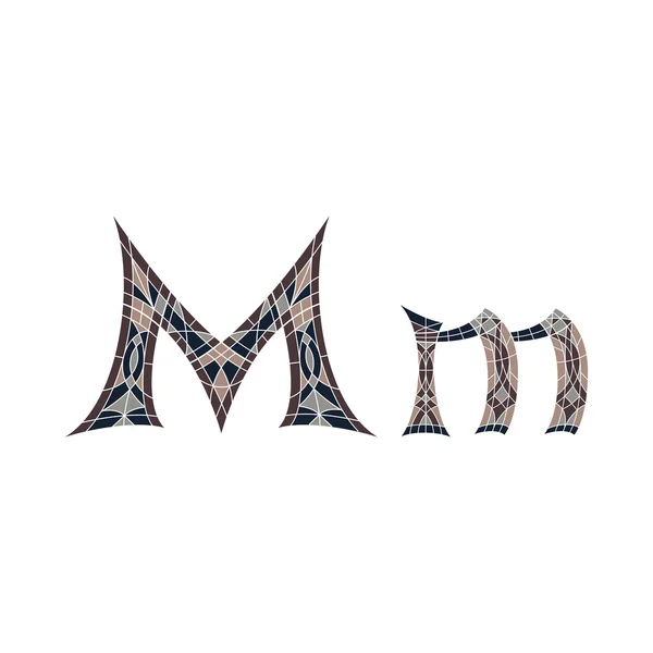 Laag poly letter M in bruin mozaïek veelhoek — Stockvector