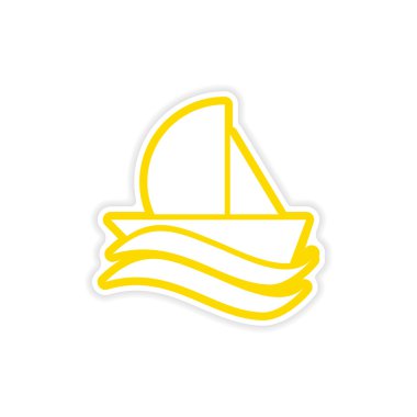 Beyaz arka plan üzerinde gemi yelken kağıt etiket