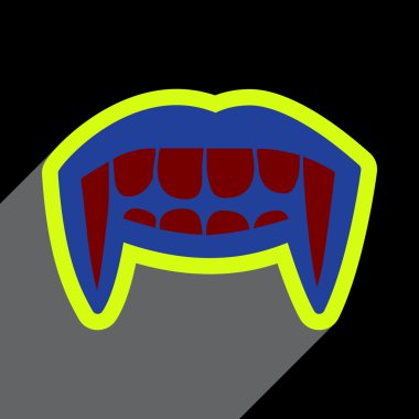 Gölge simgesi vampir dişleri ile parlak bir arka plan düz