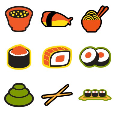 Düz gölge kavramı ile şık arka planlar üzerinde Japonca gıda