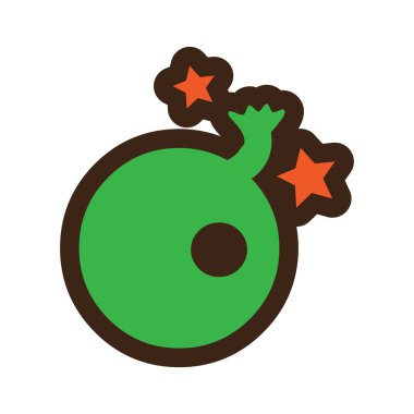 Düz gölge simgesi bomba ile ve renkli arka plan üzerinde yıldız