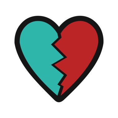 Düz gölge ile kırık simgesi kalp renkli arka plan üzerinde adet