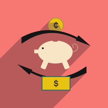 Düz gölge simgesi kavramı kumbara sikke ve dolar ile