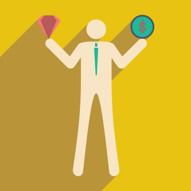 Düz tasarım modern vektör çizim simgesini işadamı dolar ve elmas