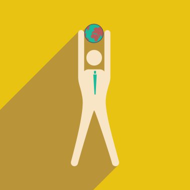 Düz tasarım modern vektör çizim simgesi işadamı ve Küre