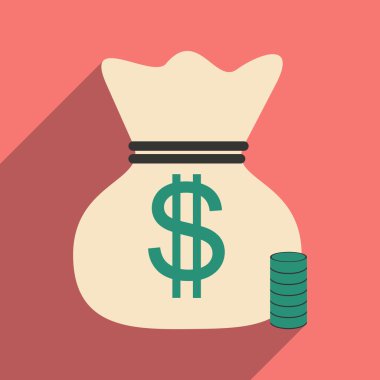 Düz gölge simgesini para çantası ve madeni paralar ile