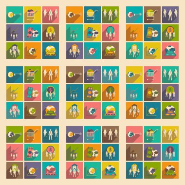 Modern düz simgeler koleksiyonu gölge para ekonomi işçiler ile vektör