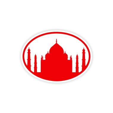 Kağıt etiket Hindistan Taj Mahal beyaz arka plan üzerinde