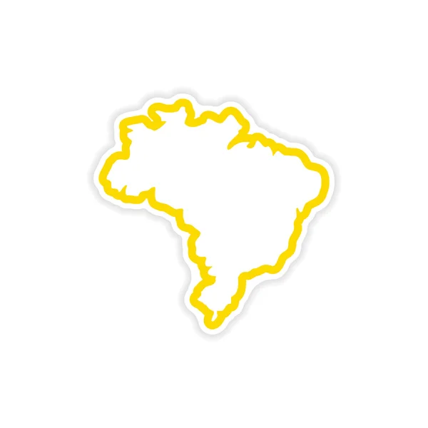 白色背景上的纸质不干胶标签巴西地图 — 图库矢量图片