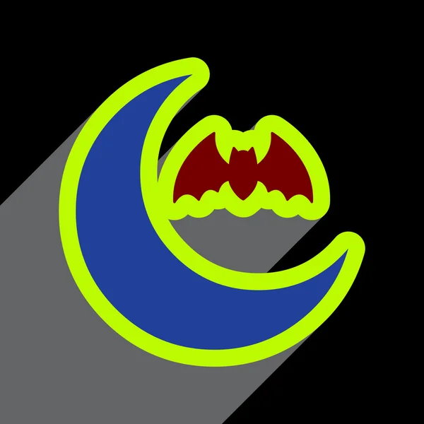Piso con sombra Icono luna y murciélago sobre fondo de color — Archivo Imágenes Vectoriales