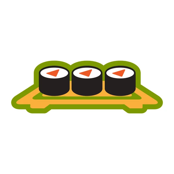 Piso con icono de sombra rollos de sushi en la placa de fondo elegante — Vector de stock