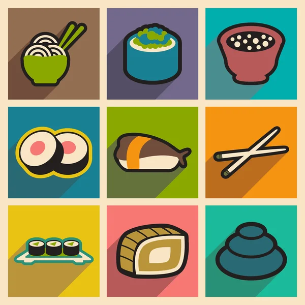 Düz gölge kavramı ile şık arka planlar üzerinde Japonca gıda