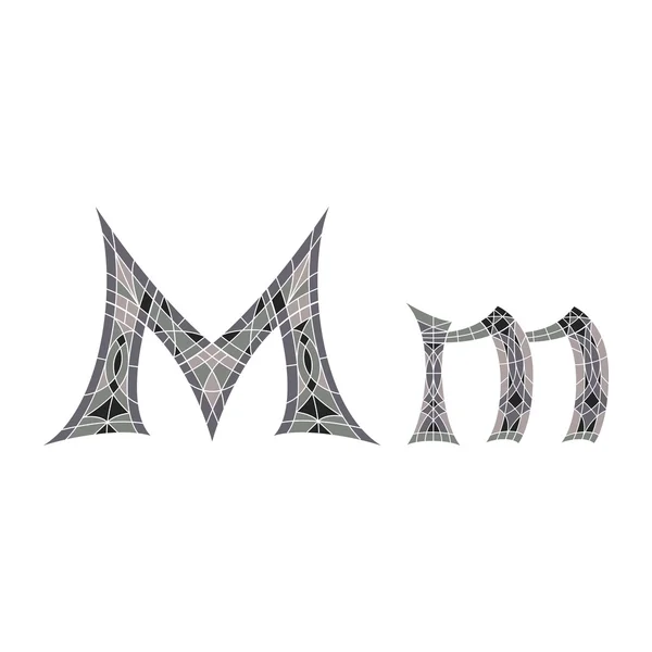 Laag poly letter M in grijze mozaïek veelhoek — Stockvector
